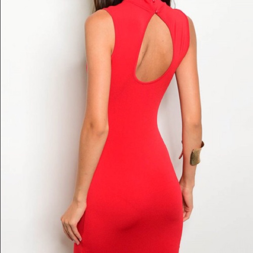 LAST ONE! Red Mock Neck Bodycon Dress - Picture 2 of 2
